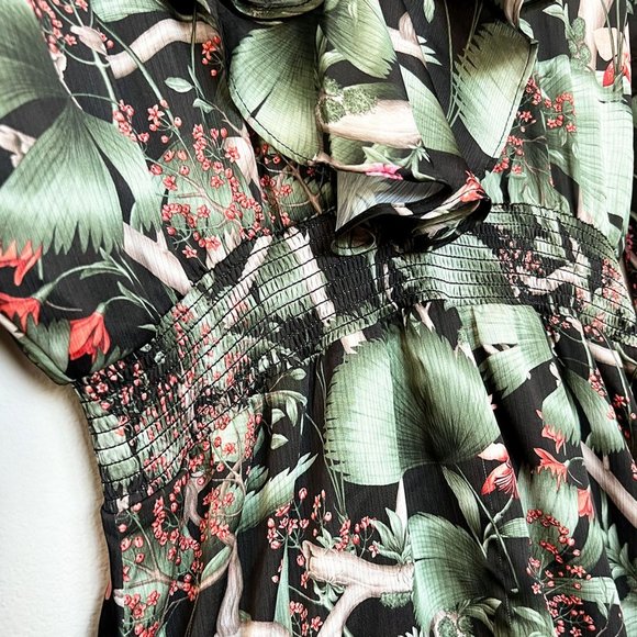 Johanna Ortiz x H&M Patterned Dress with Flounce Mini Ruffle Tropical Silky S - Picture 11 of 16